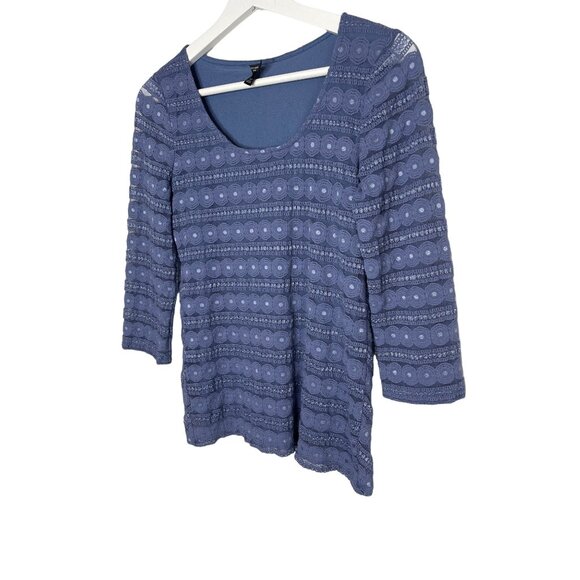 Ann Taylor Petite XS Blue Lace Blouse 3/4 Sleeve Work Top - Picture 12 of 12